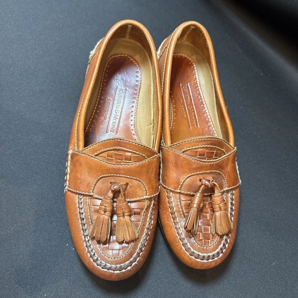 Johnston & Murphy Aristocraft Tassel Loafers Woven Tan Leather Men's 8.5D